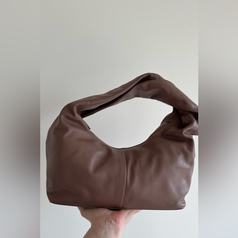 Yuzefi Chocolate Brown Real Leather Hobo Bag, shoulder bag